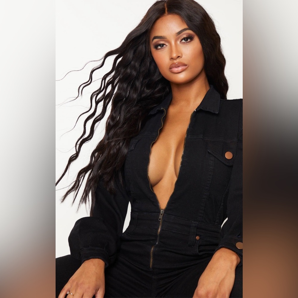 Shape Black Denim Zip Front Jumpsuit - Picture 3 of 5